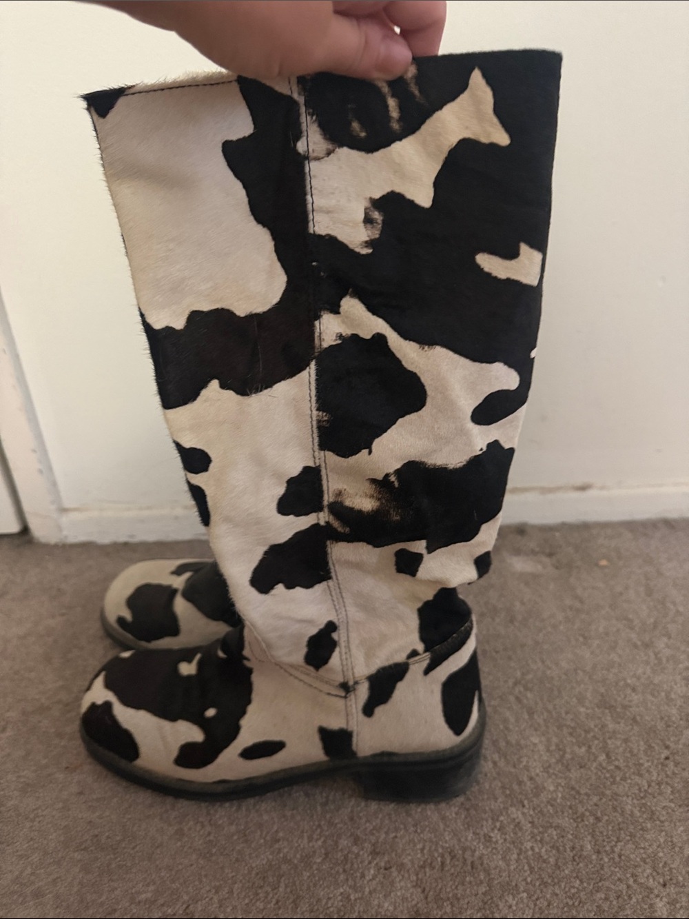 Cowhide-Print Boots in Black & Cream